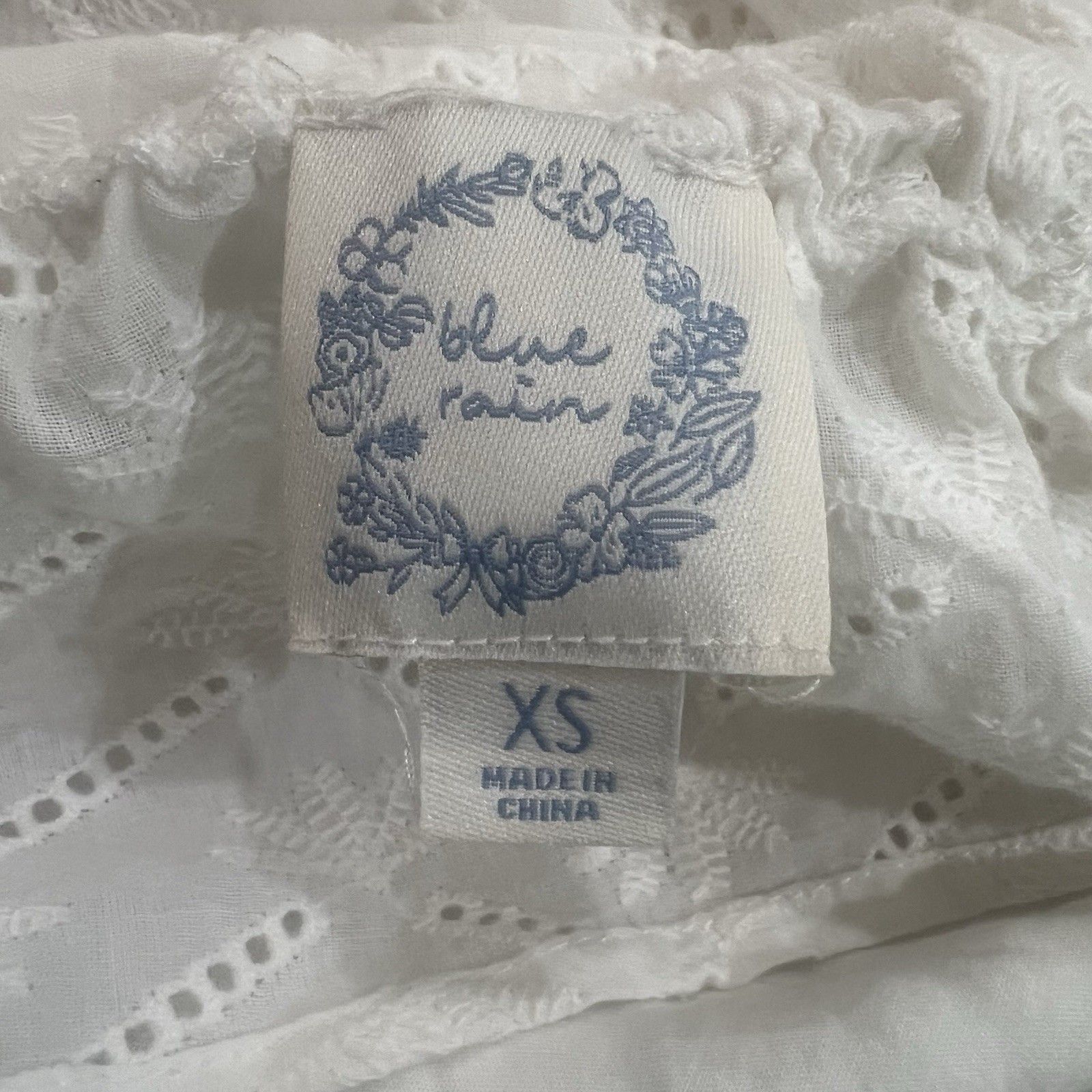 Blue Rain White Eyelet Peplum Top Xs Tie Back Ruffle Flutter Sleeve Cottagecore — image 4 of 6